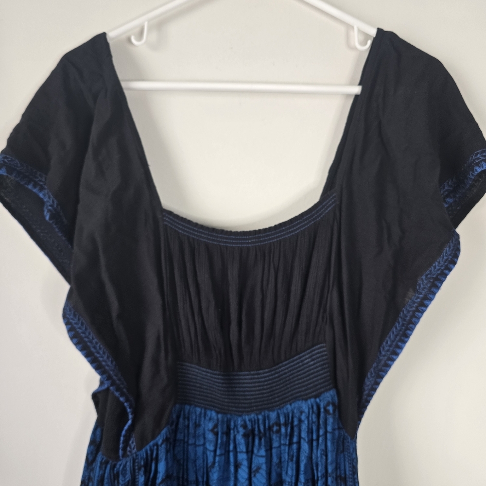 Free People In Search of Paradise A Line Printed Skirt Midi Dress L Blue/Black - Picture 7 of 15